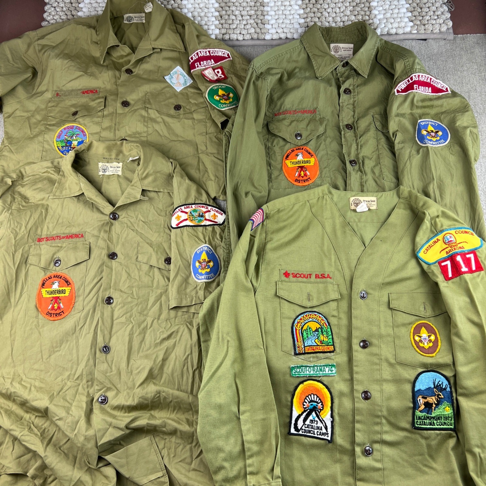 Vintage 70s Boy Scouts of America Uniform Shirt Lot of 4 Boys S Green Patches