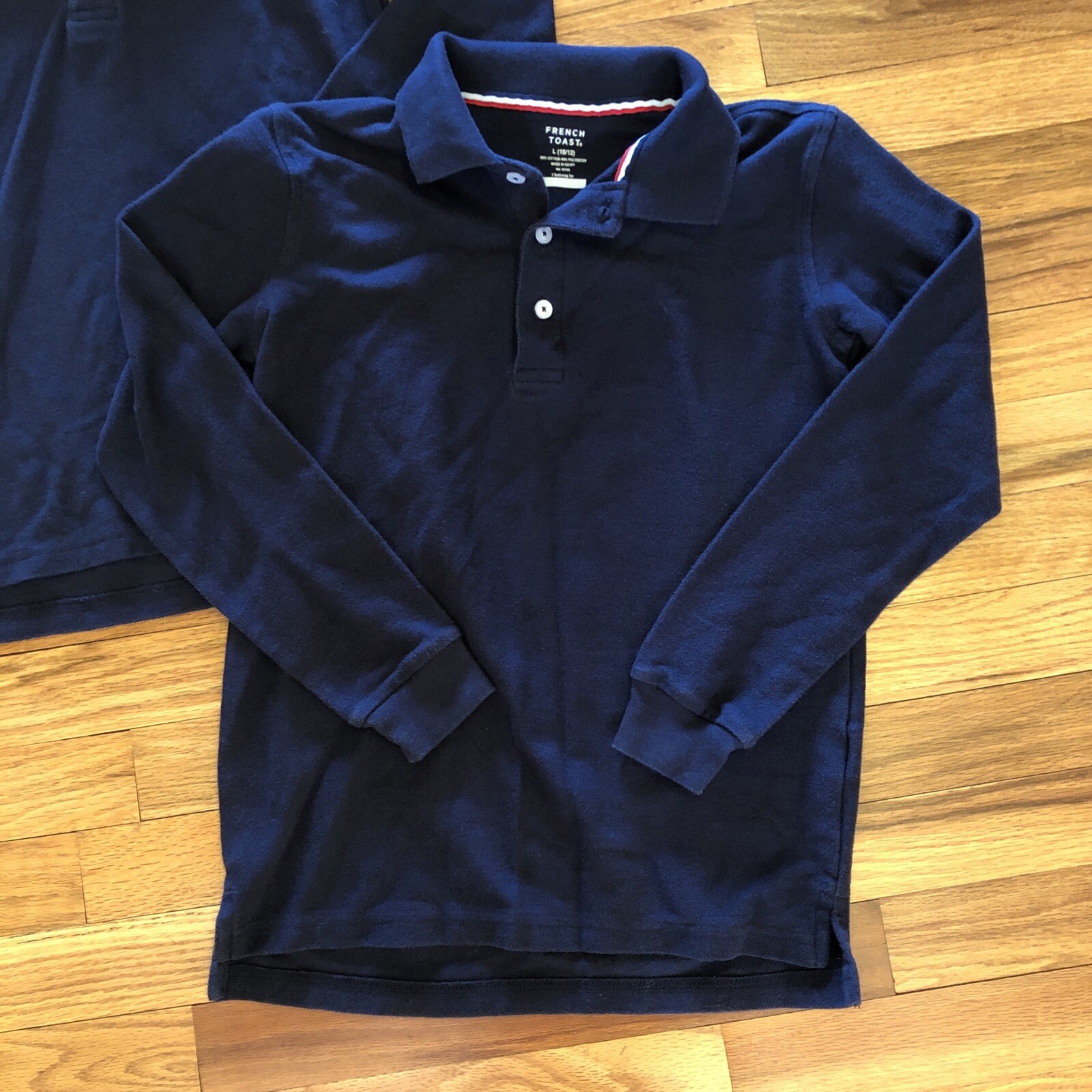 French Toast Boys Uniform Polo Shirt Large 10/12 Blue Long Sleeve Lot Of 2