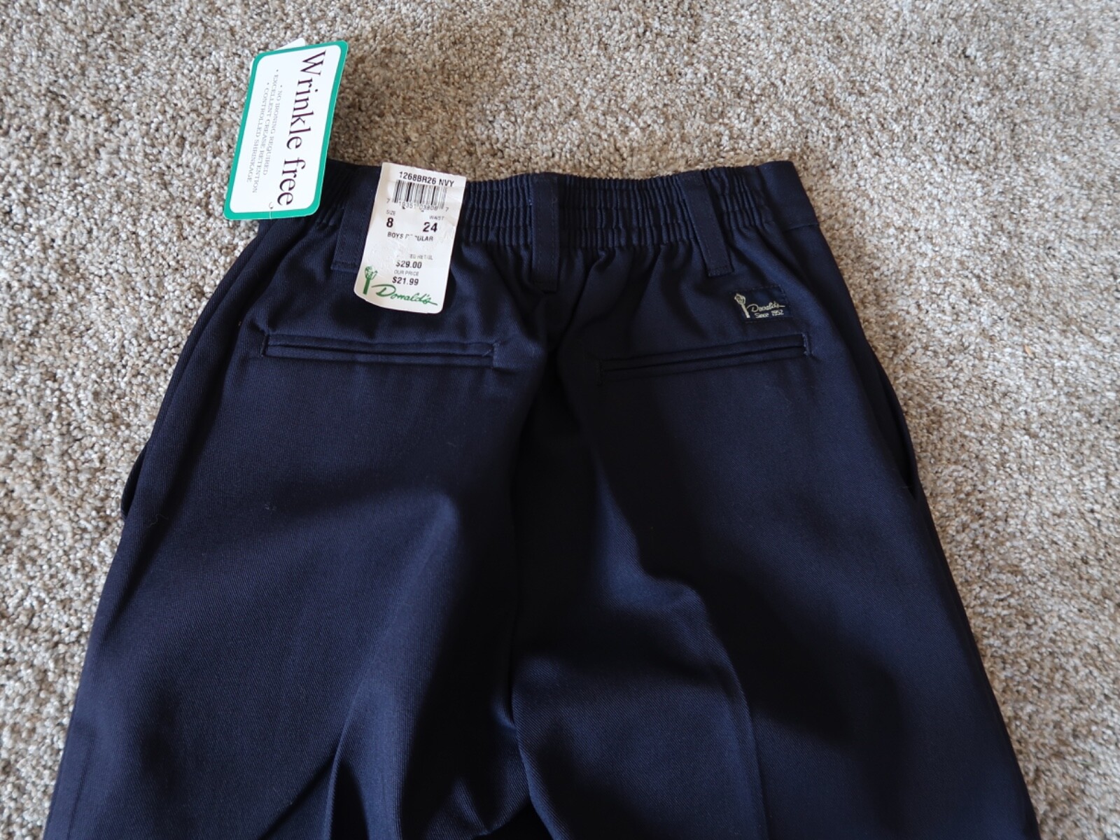 boys girls school uniform pants navy blue with pockets, easy care wrinkle free