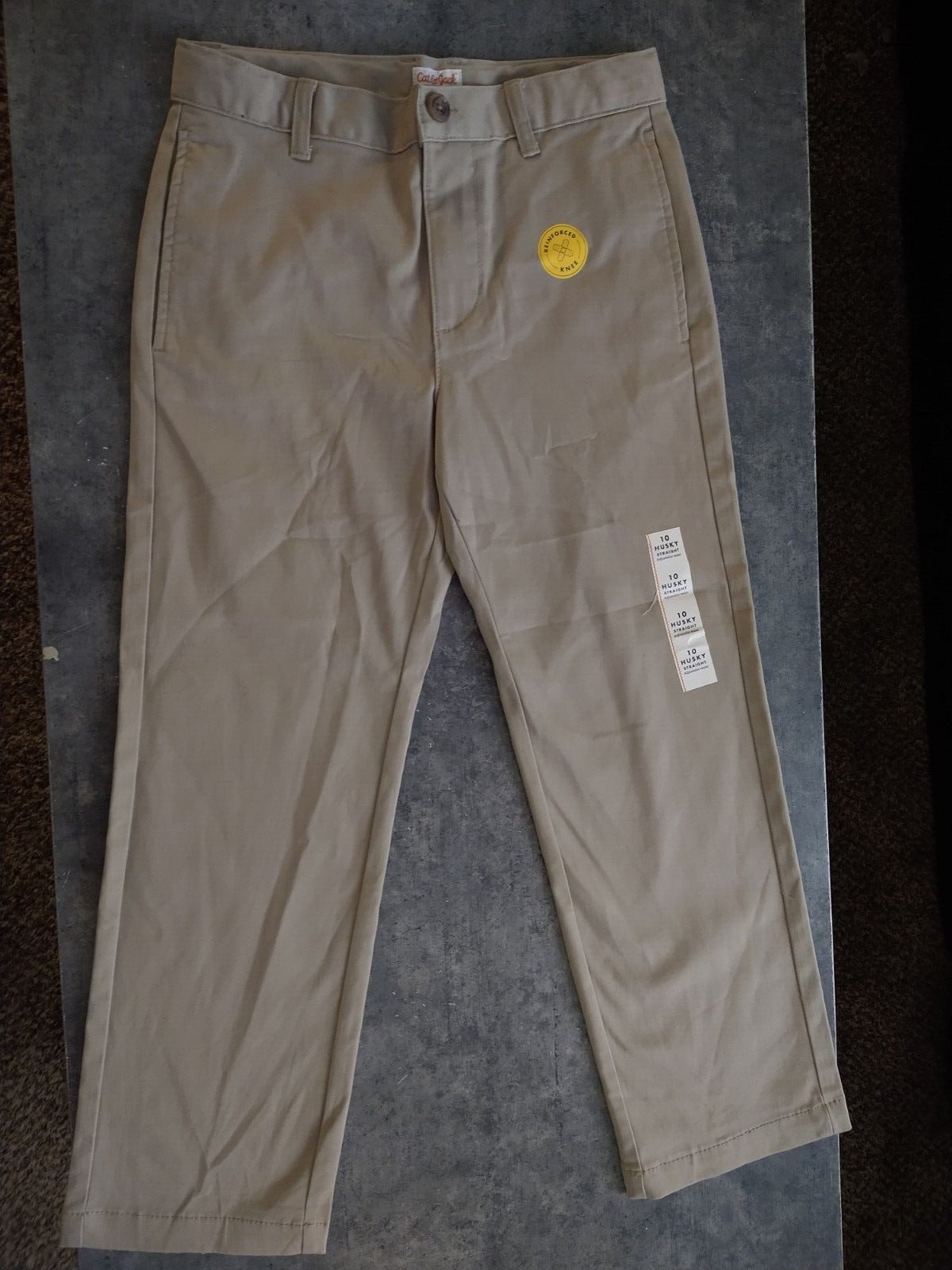 BRAND NEW CAT & JACK BOYS KHAKI UNIFORM SCHOOL PANTS 10 HUSKY ADJUSTABLE WAIST