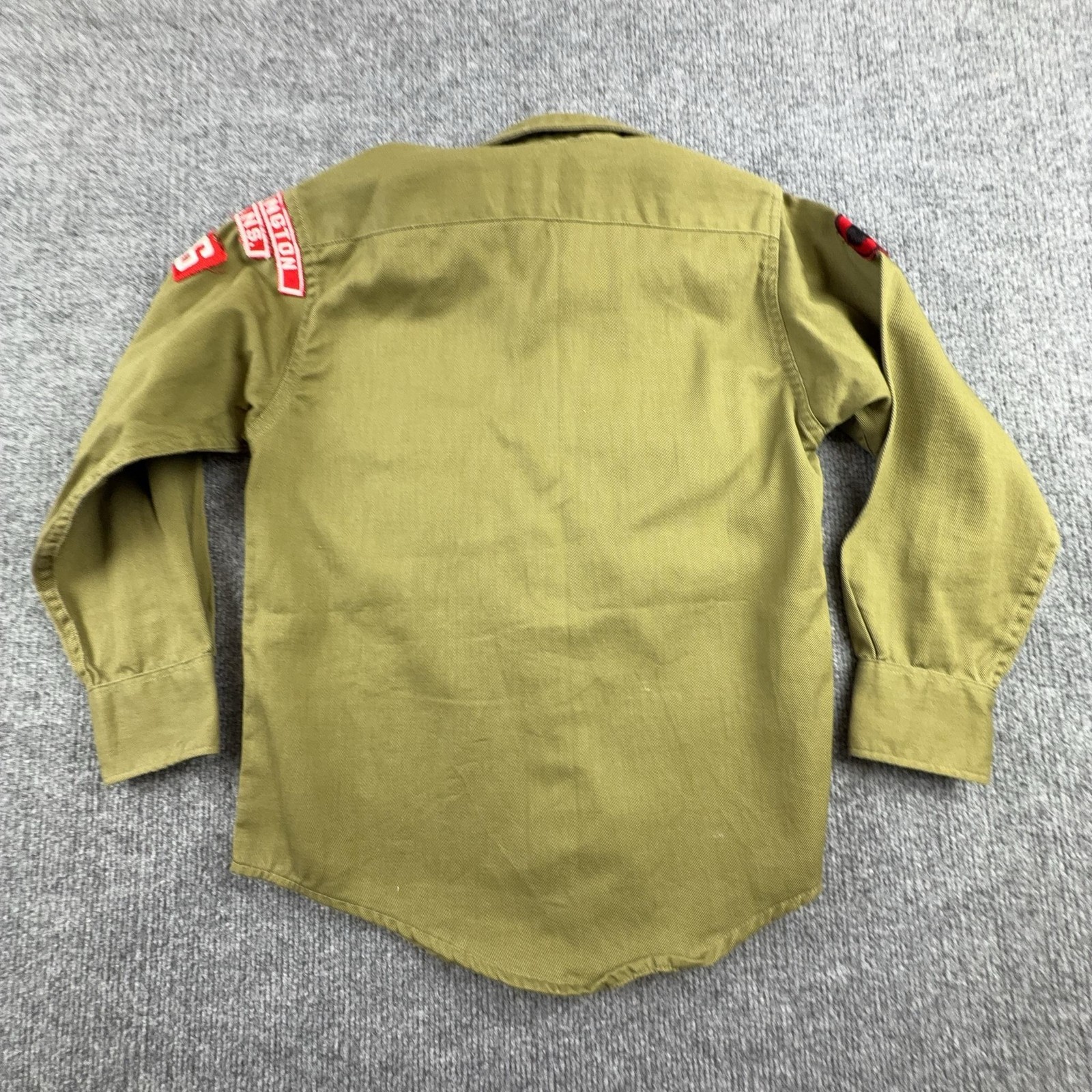 Vintage Boy Scouts Of America Shirt Boys Medium Green Uniform Twill Patches