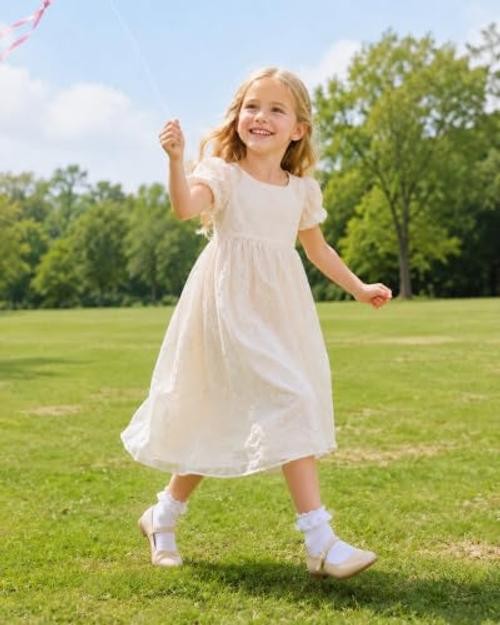 Funjoon Girls White Ruffle Socks Toddler Girls Lace 8-10 Years 6 Pack White
