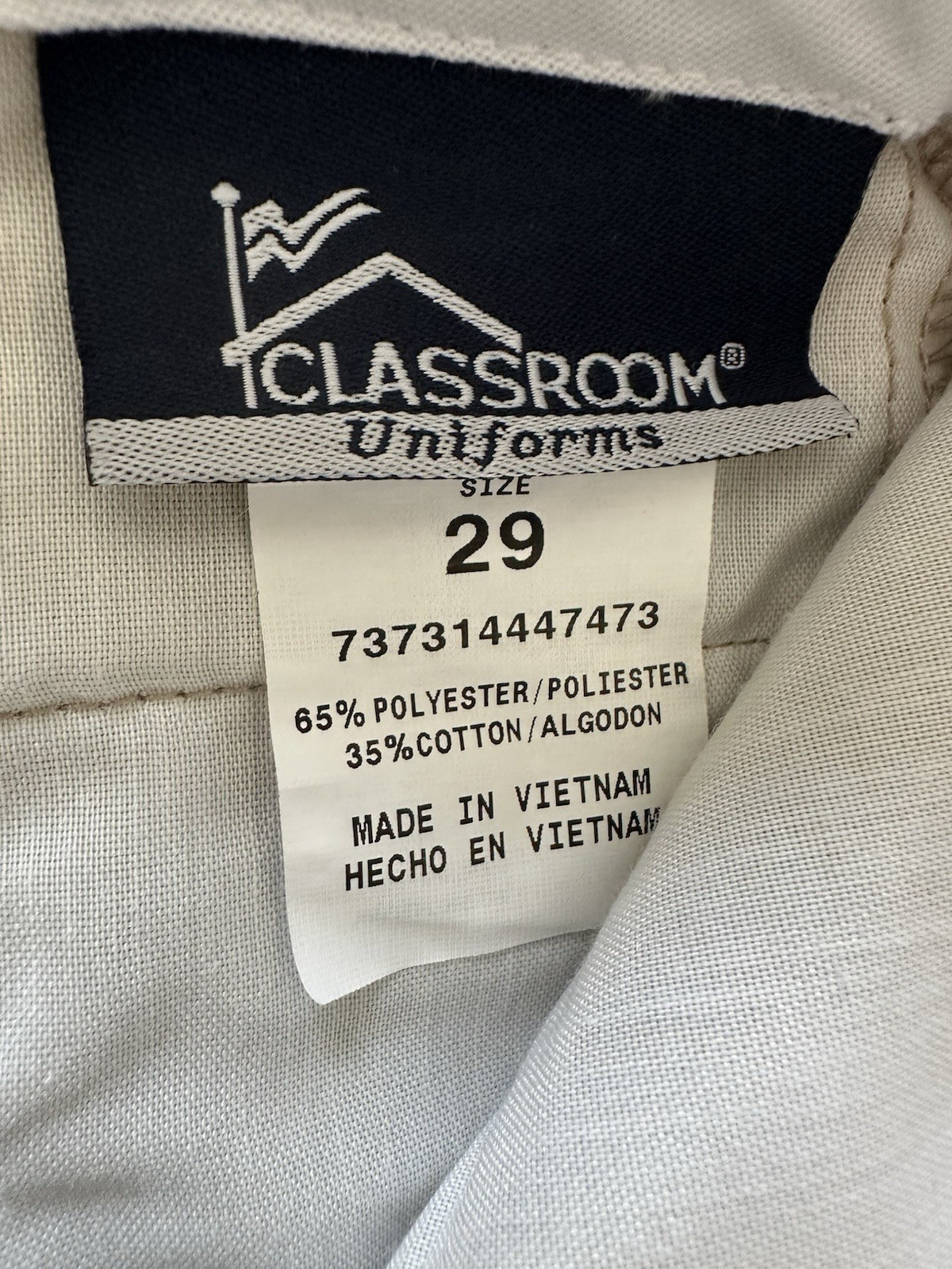 Men’s Boys Work / School Uniform Shorts Size 29 Khaki Tan 10″ inseam Flat front