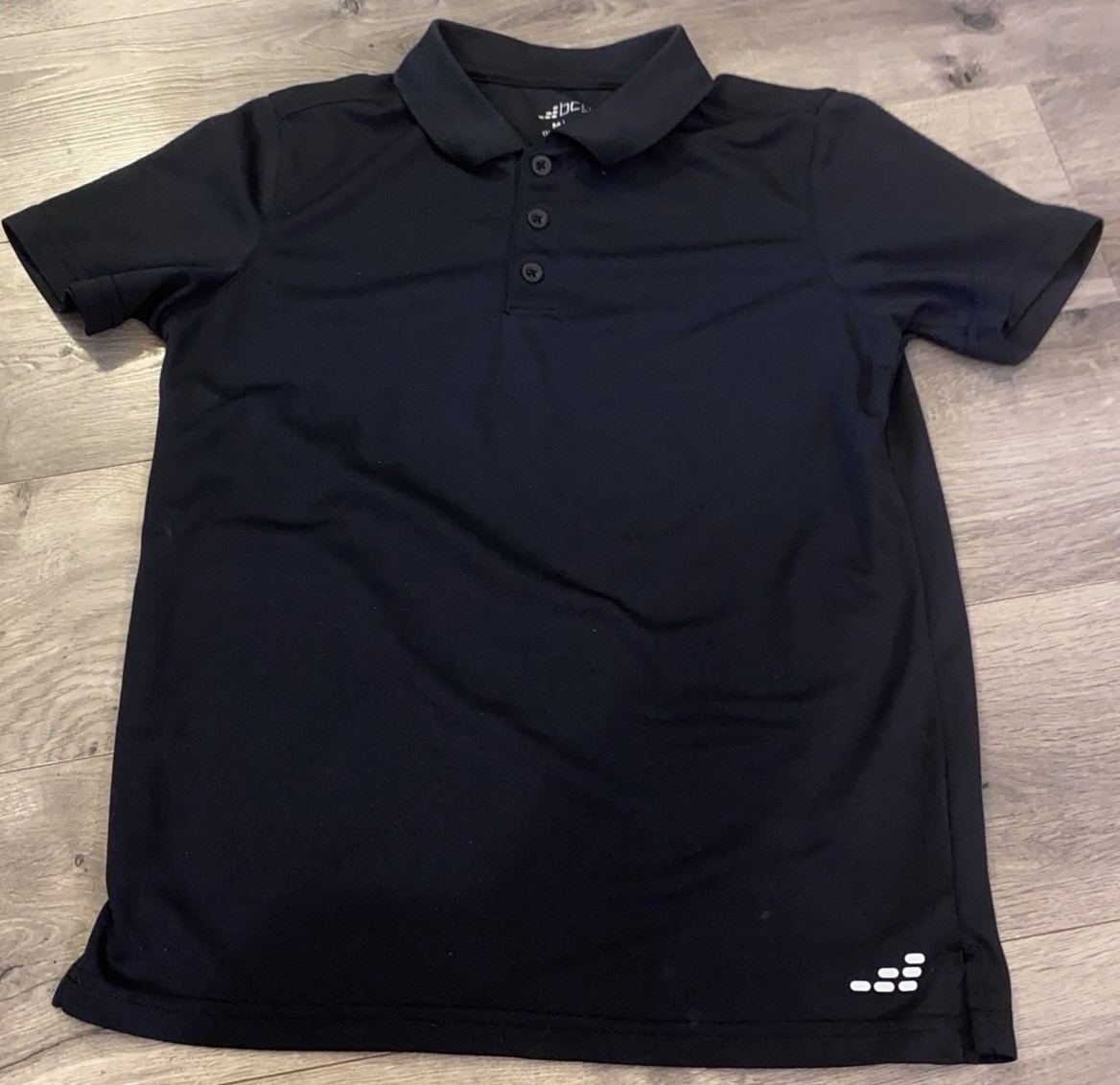 BCG Boys Dry Fit Polo Shirt Black Sz Medium 10/12 Pit 2 P 15” Shoulder 2 W 21.5”
