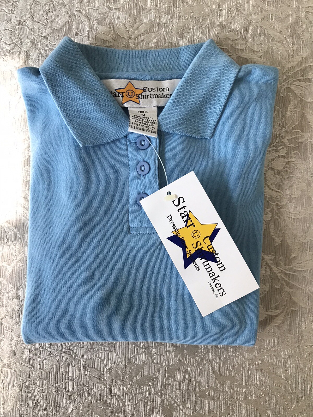 Youth School Uniform Blue Polo Short Sleeve Shirt – M – NEW