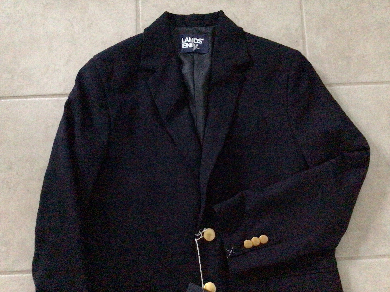 New Lands’ End Boys Husky Size 10 School Hopsack Blazer Deep Navy $93.