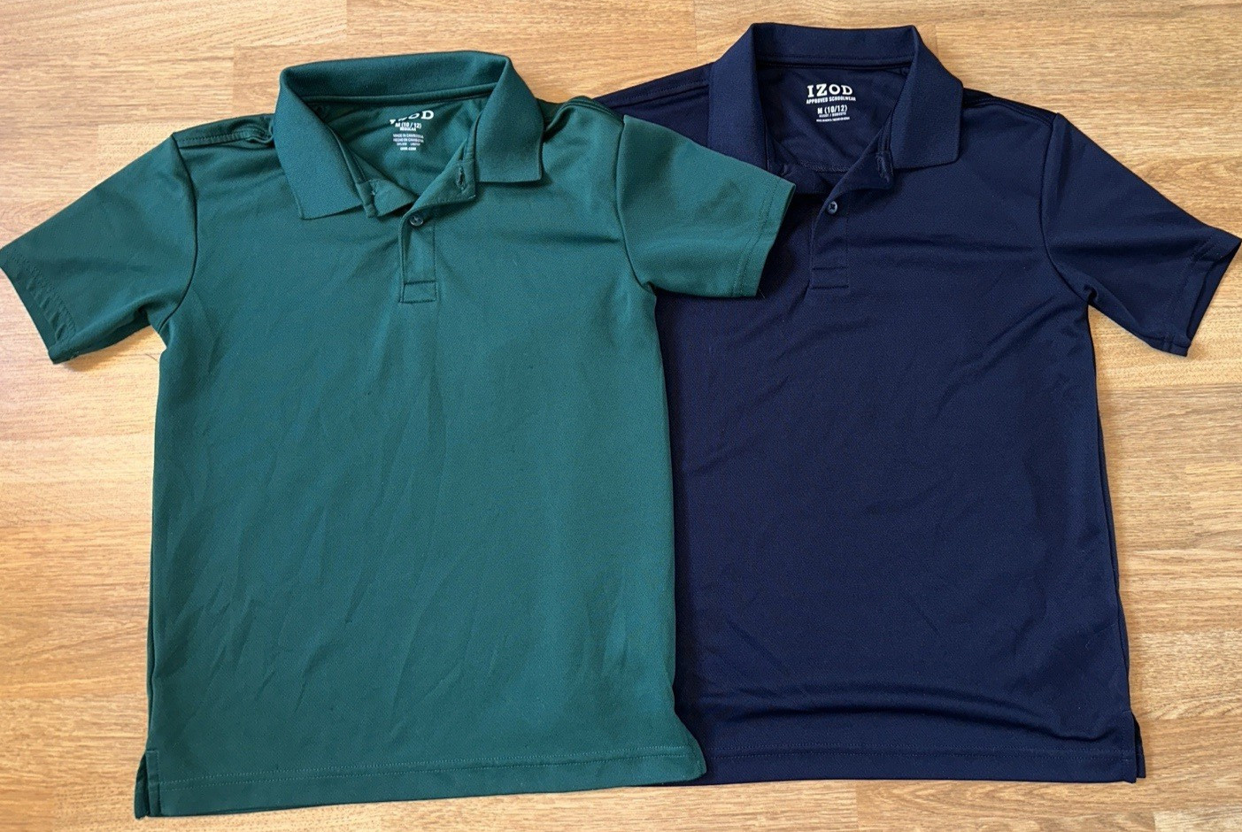 Lot of 2 IZOD Green & Navy Polo School Uniform Performance Shirts – Size M 10/12