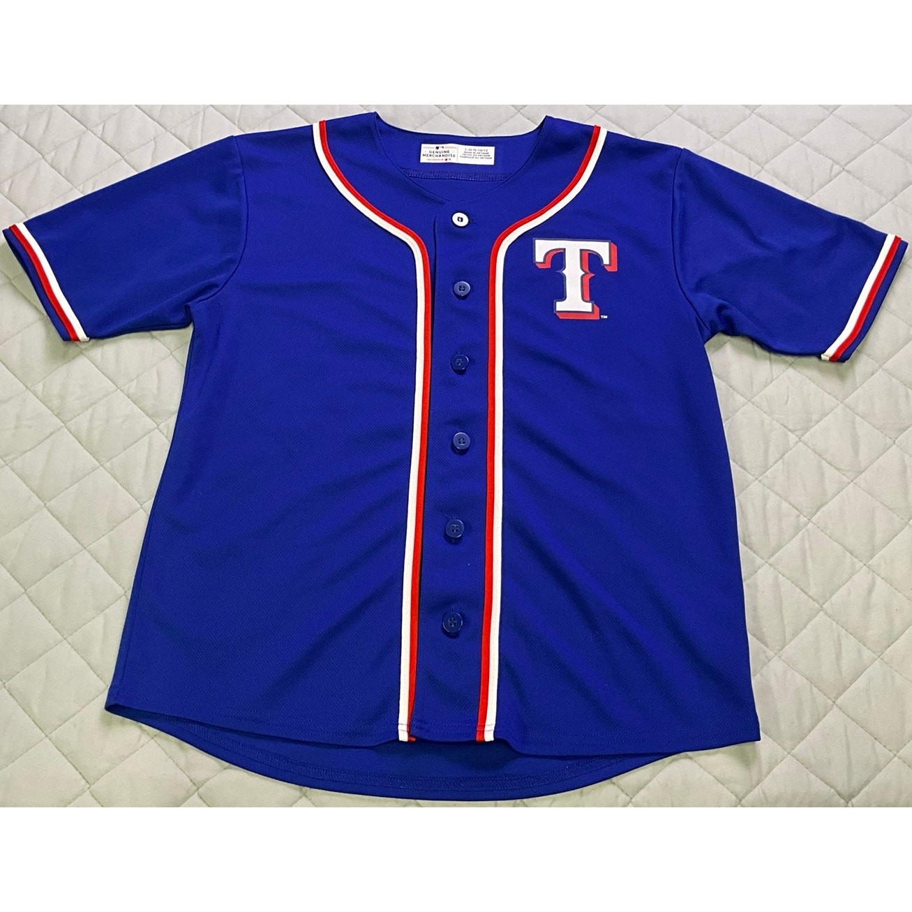 Youth Texas Rangers MLB Genuine Merchandise Jersey 10/12 Large Button Up Blue