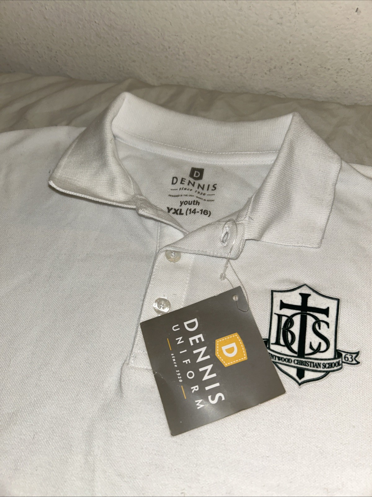 Dennis Youth Polo YXL ~ Brentwood Christian School Uniform White Collared Shirt