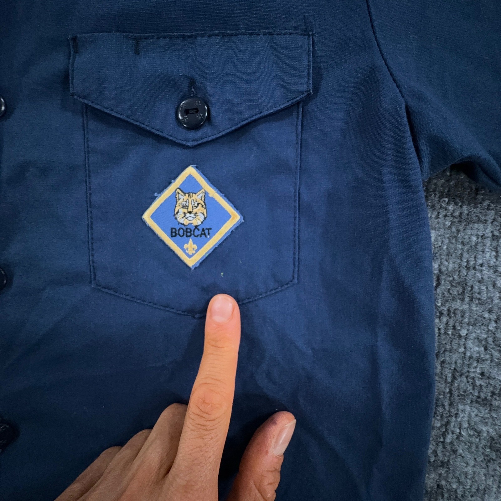 Vtg Boy Scouts of America Uniform Shirt Boys Large 14-16 Blue Patches Short