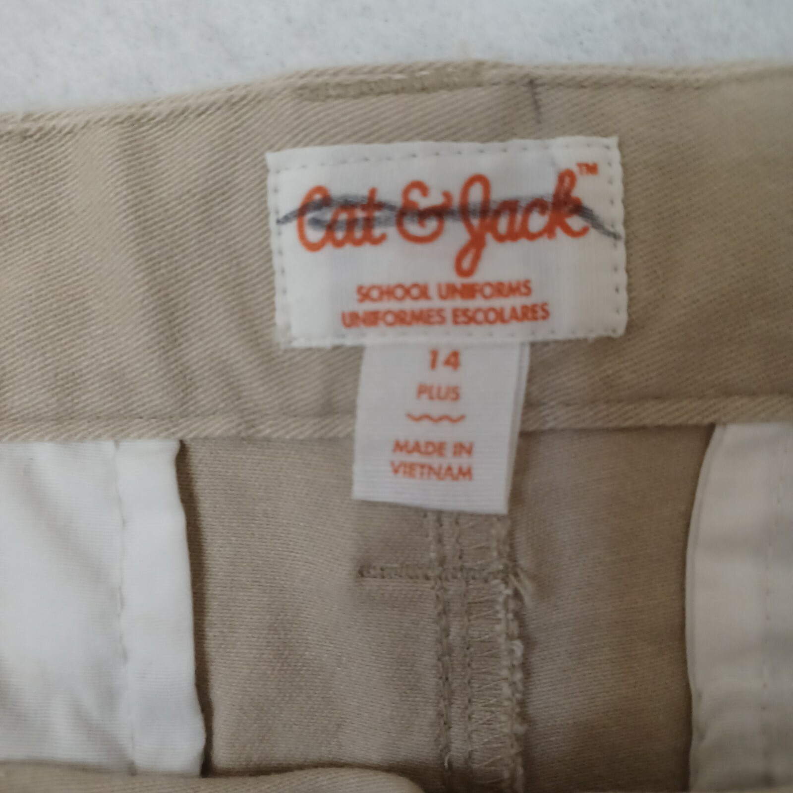 CAT & JACK BOYS Khaki SCHOOL UNIFORM SHORT SZ 14 Plus length 18