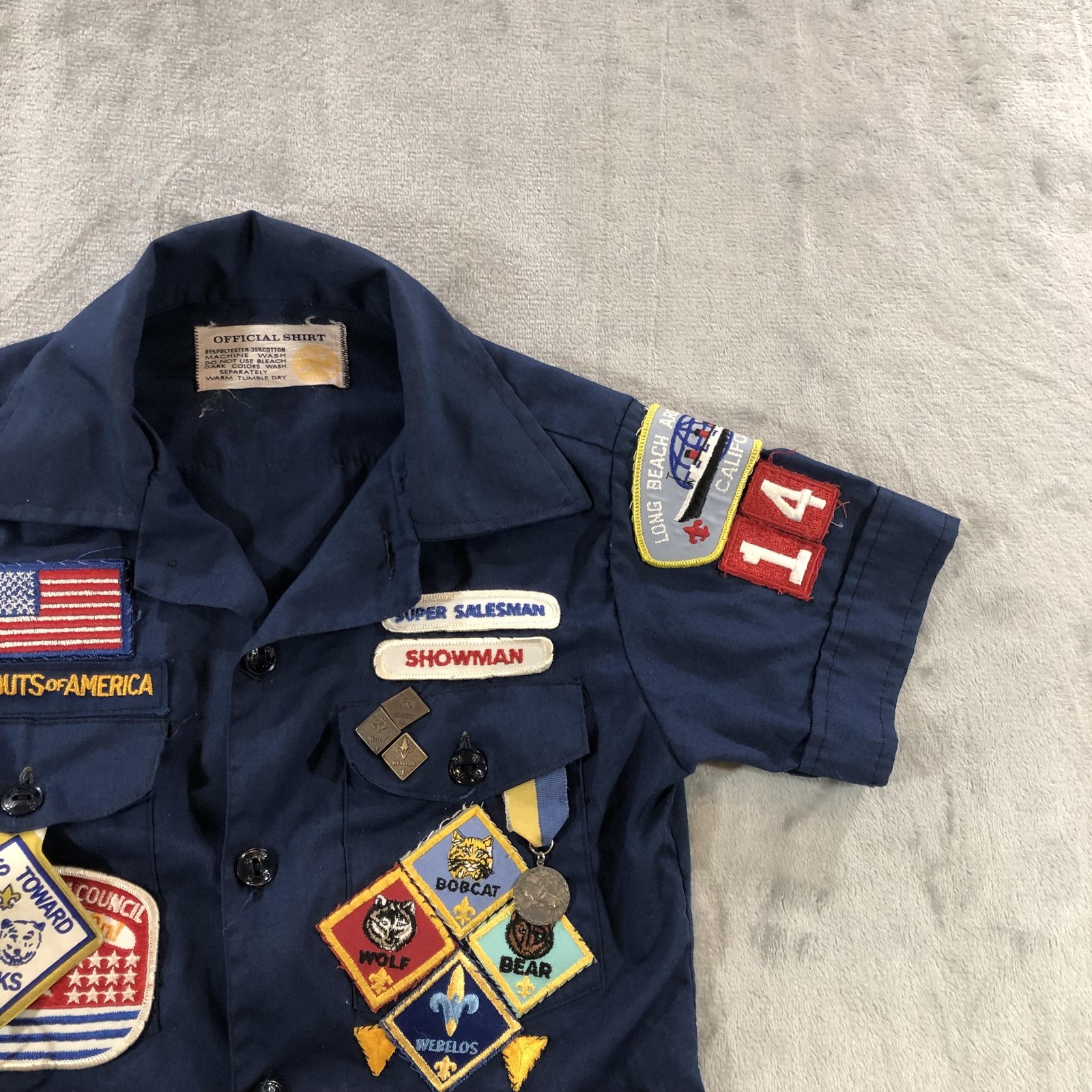 Vintage Boy Scouts Of America Shirt Youth Small Blue Uniform Patches 1980s