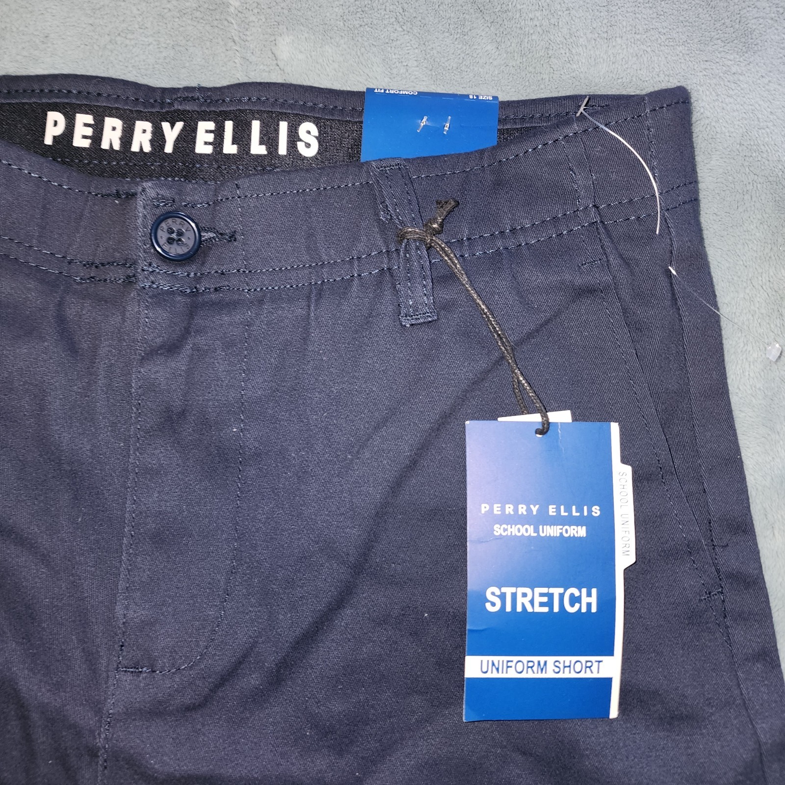 New* Perry Ellis Boys School Uniform Stretch Shorts Size 18 Navy Blue