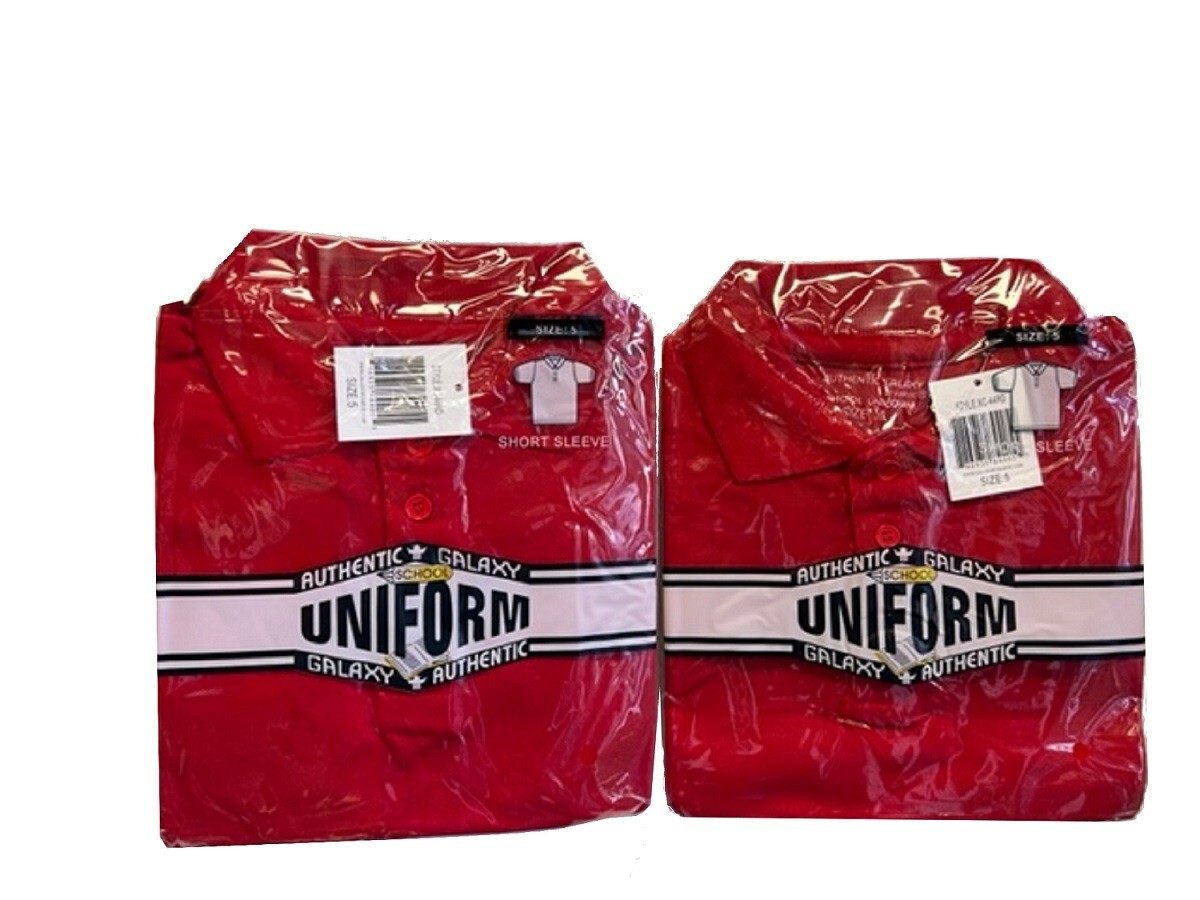 2 Boys Uniform Shirt Short Sleeve RED Polo Golf Collared select size 4 – 7