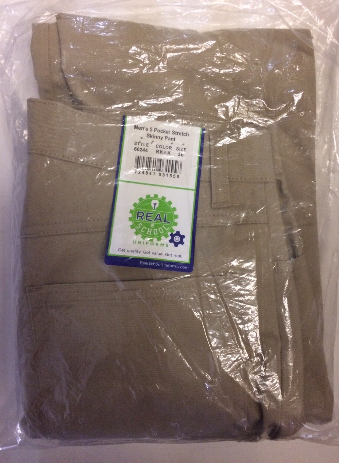 Real School Boys School Uniform 5-Pocket Stretch Slim Pants Sizes 30 Beige