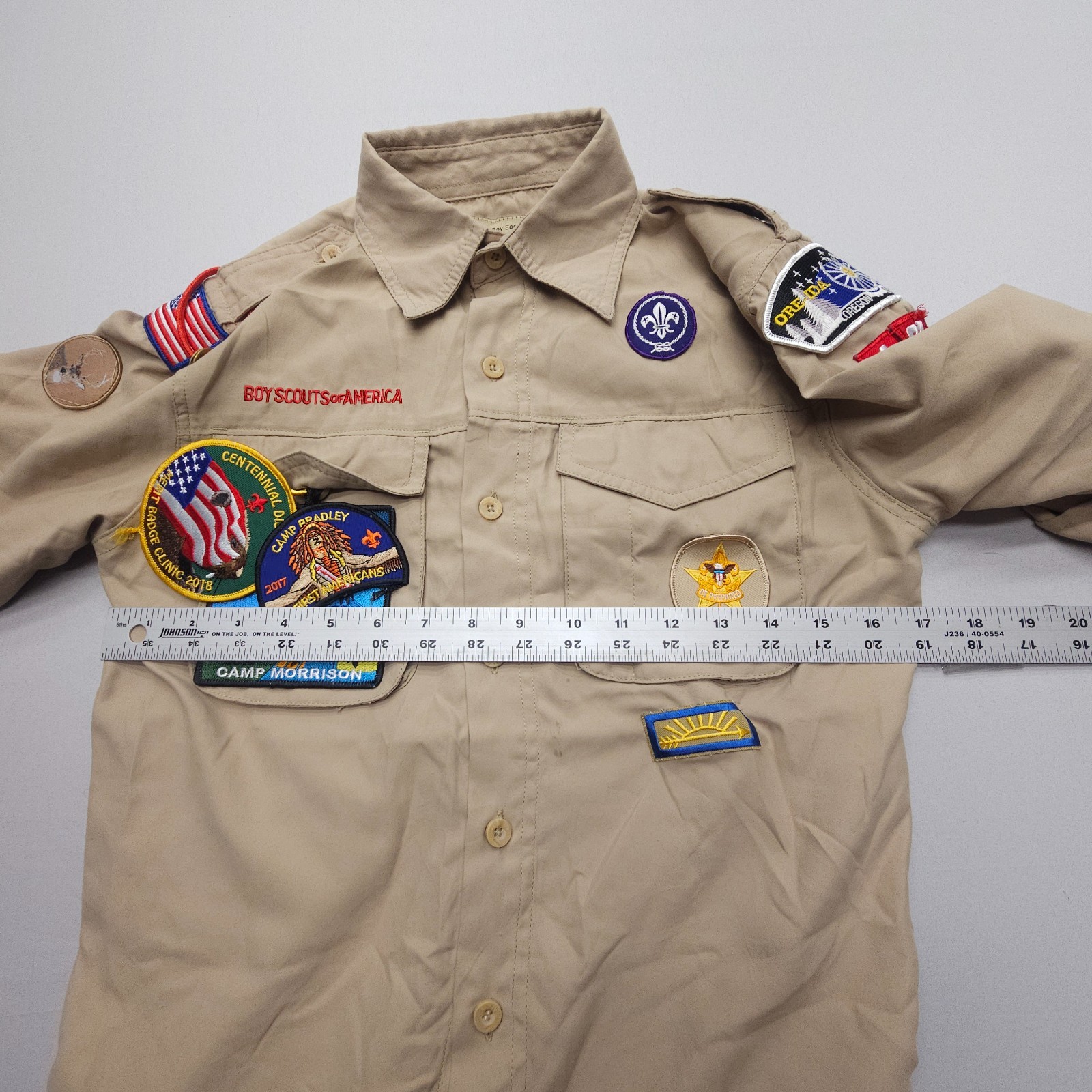 Boy Scouts Of America Youth Medium Uniform Shirt Tan Vented Microfiber Hiking