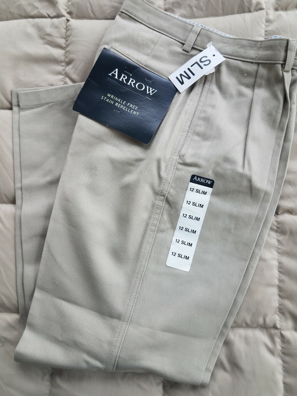 NWT ARROW Khaki Wrinkle Free Stain Repellent Boys 12 Slim School UNIFORM PANTS
