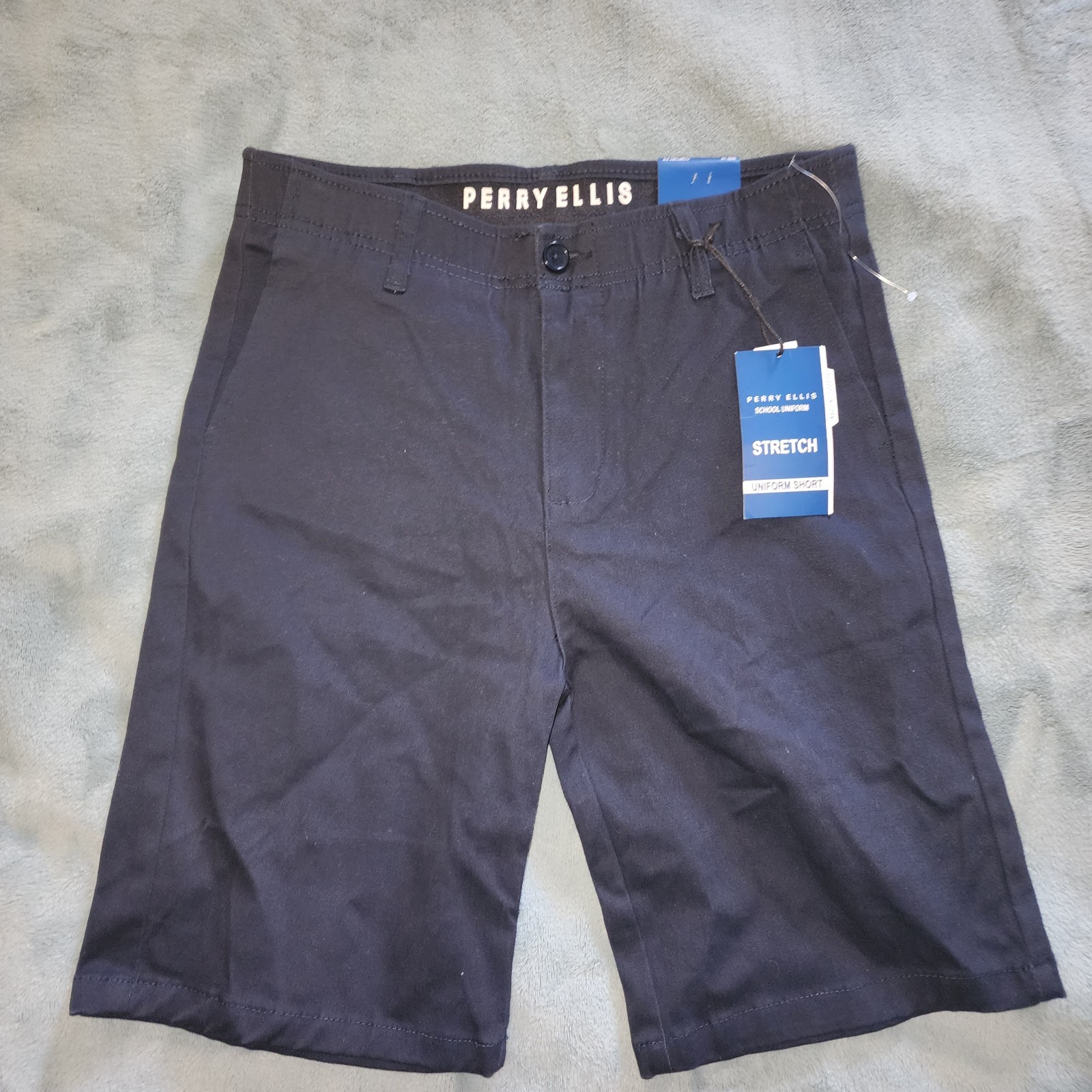 New* Perry Ellis Boys School Uniform Stretch Shorts Size 18 Navy Blue