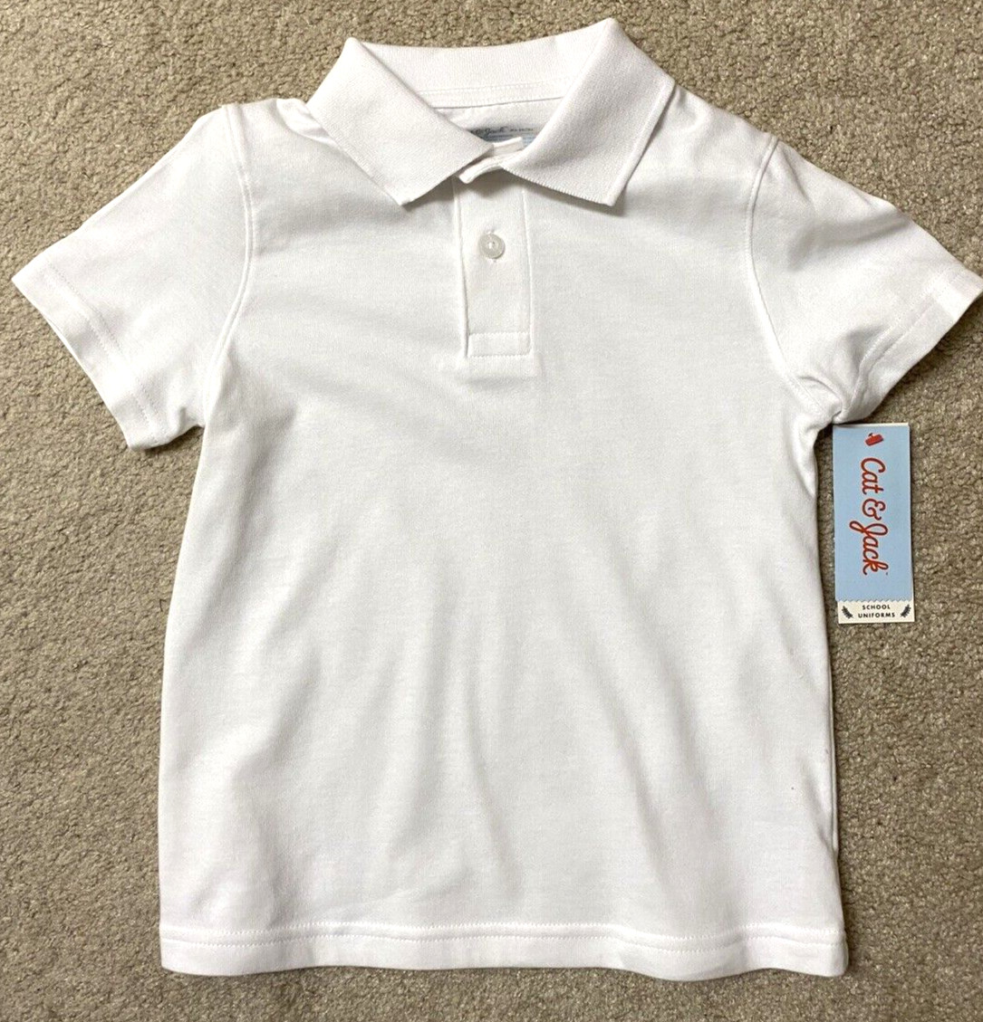 Cat & Jack Boys School Uniform White Polo Shirt Short Sleeve Size XS 4-5 New