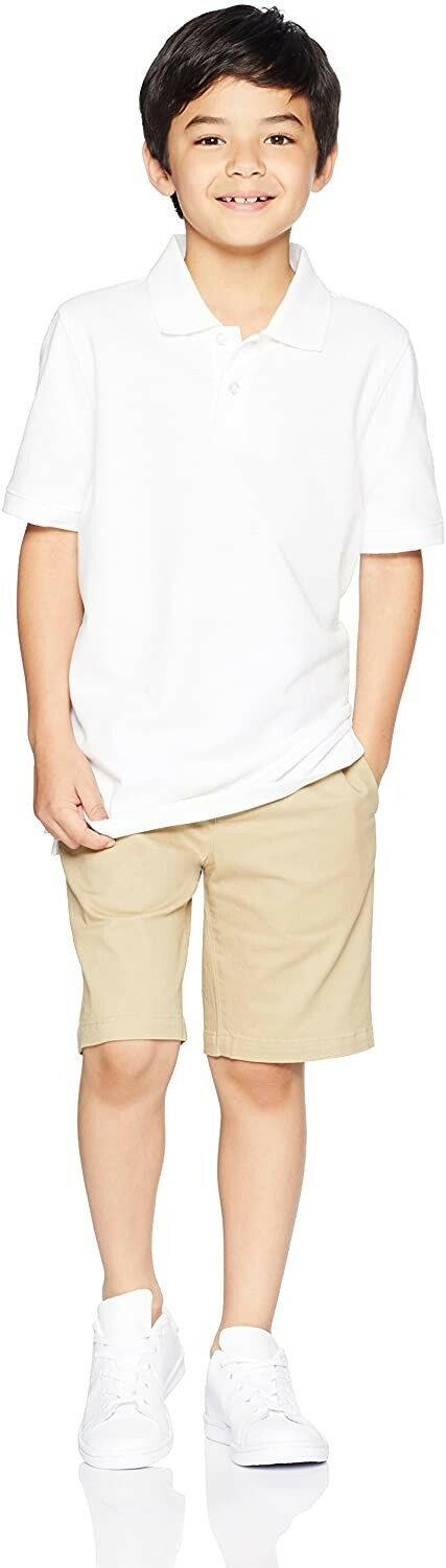 4pack Essentials Boys Uniform Short-Sleeve Pique Polo Shirts White size small