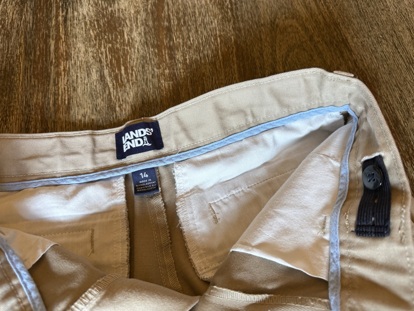 Lands End Boys School Uniform Khaki Chino Shorts Size 14 Stain Resistant New