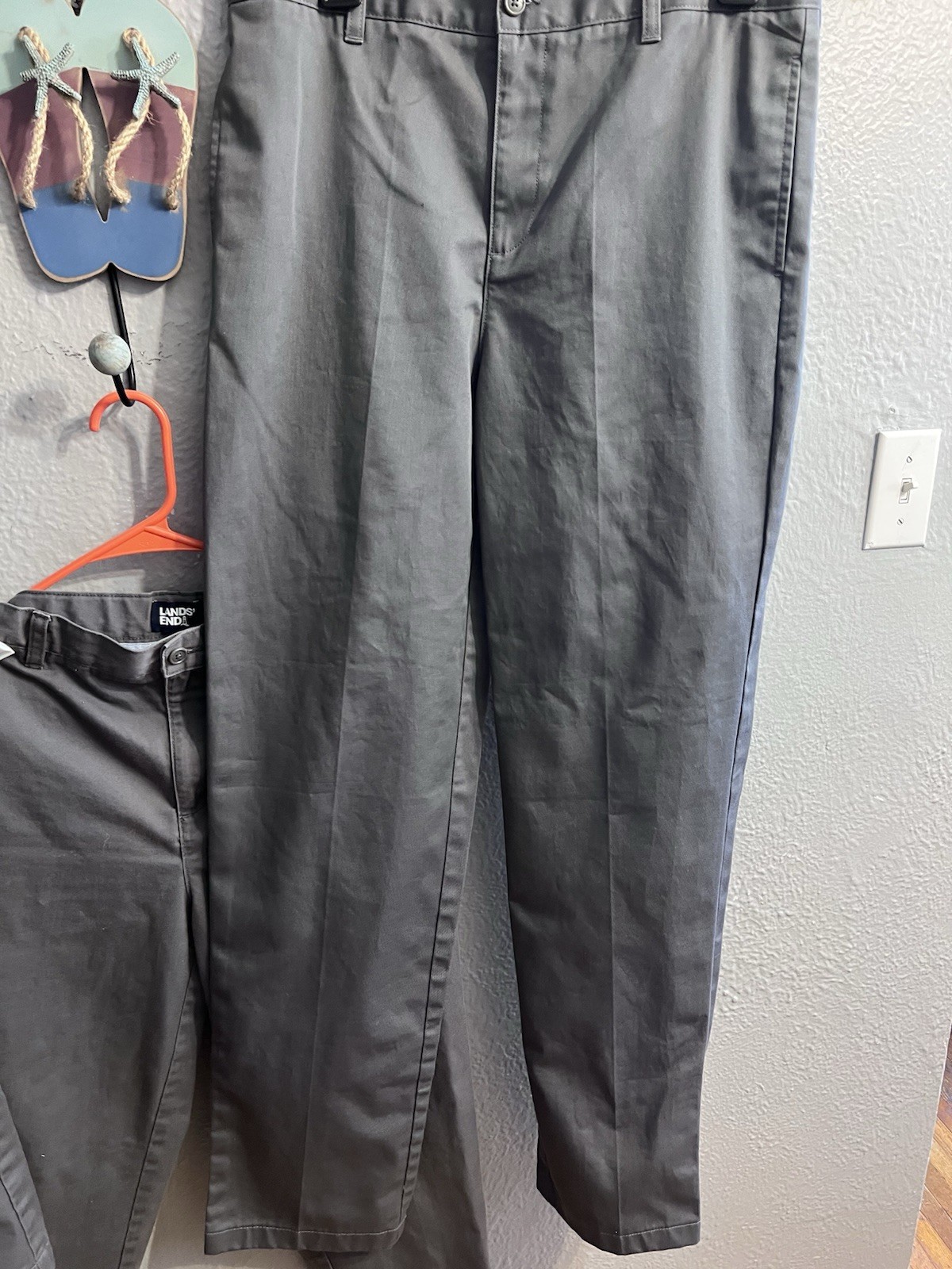 Lands End Boys Gray Pants Size 20 Adjustable Waist School Uniform Lot Of 2