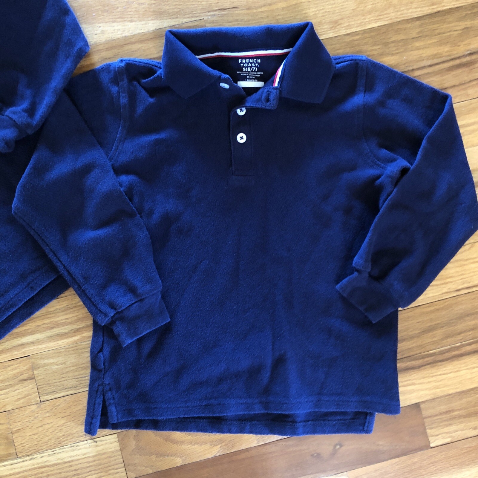 French Toast Boys Uniform Polo Shirt Small 6/7 Blue Long Sleeve Lot Of 2