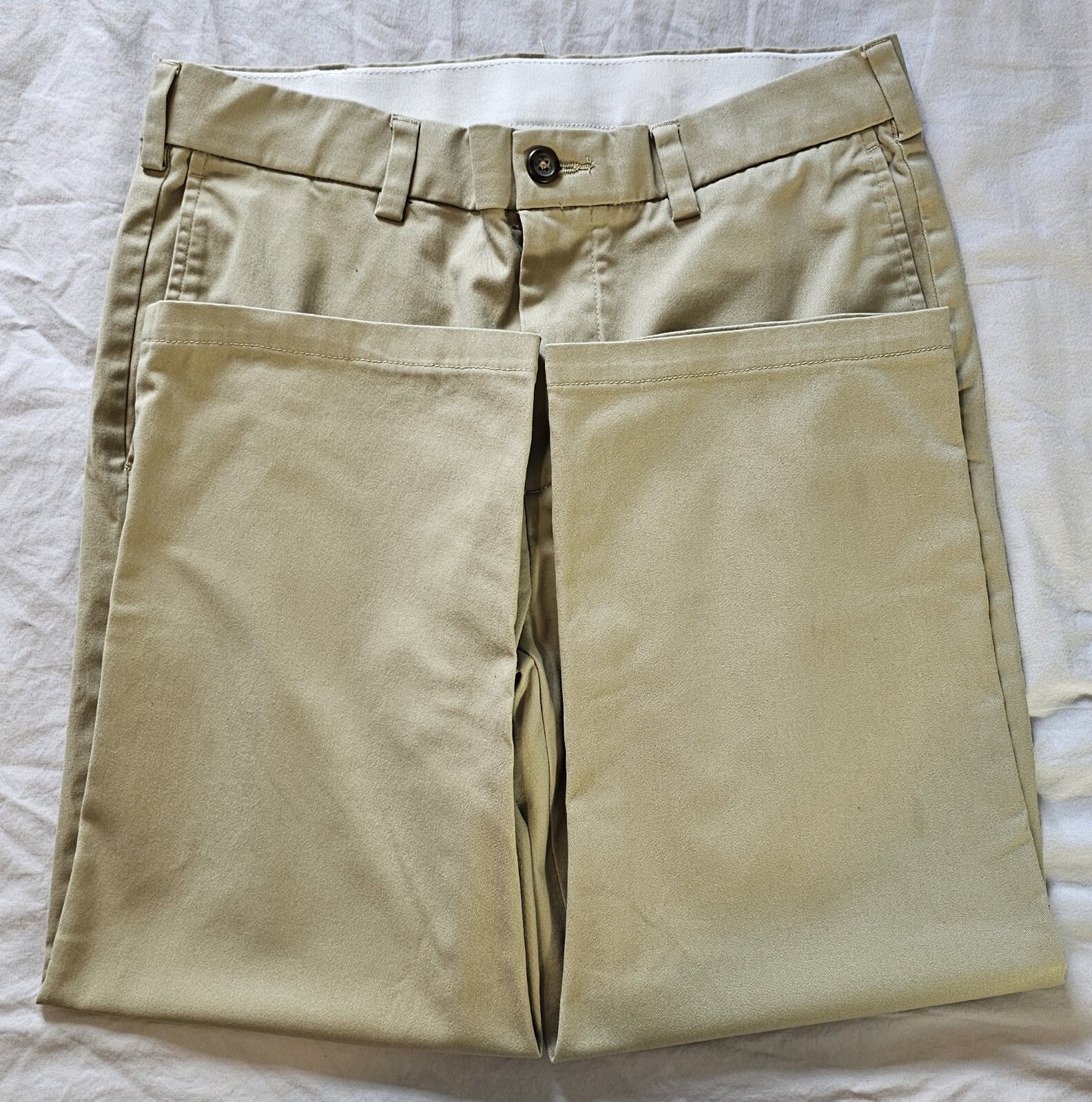 George 30 X 24.5 Khaki Flat Front Uniform Pants Mens Boys Husky Slacks Preowned
