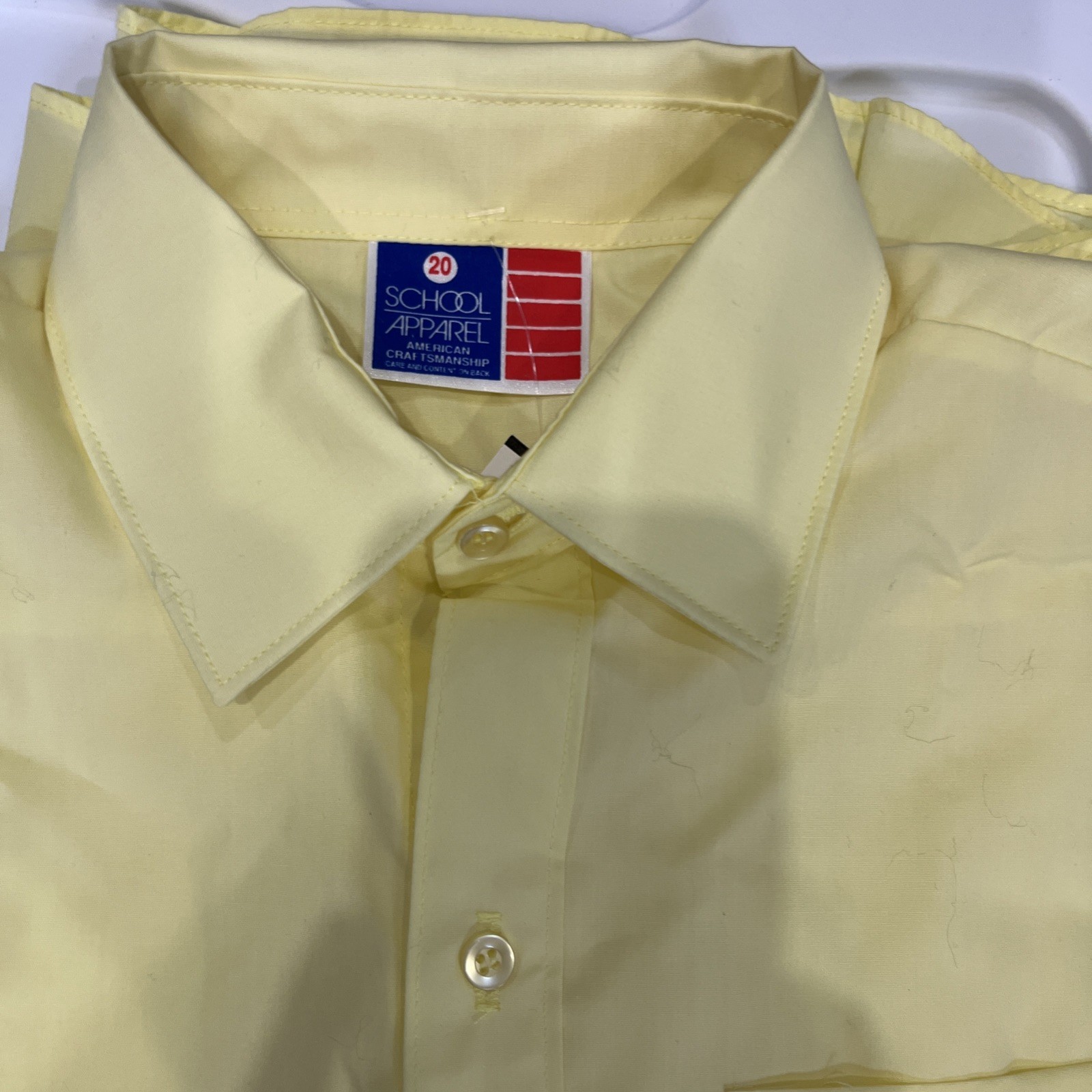 NWT Boys Light Yellow Long Sleeve Button Up Uniform Shirt Point Collar Size 18