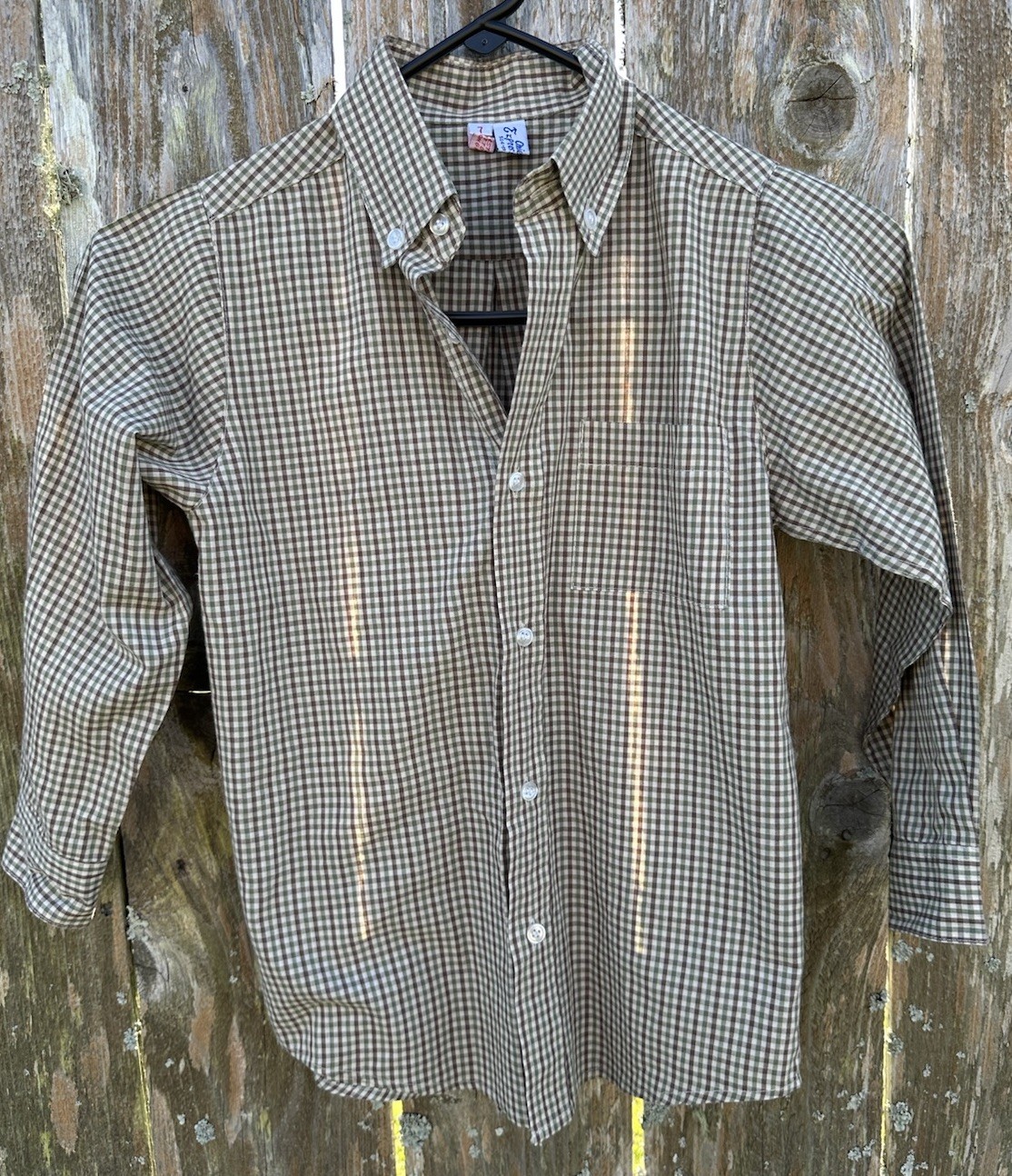 ORIENT EXPRESSED Size 7 Button Down Dress Shirt Brown Green Tiny Gingham