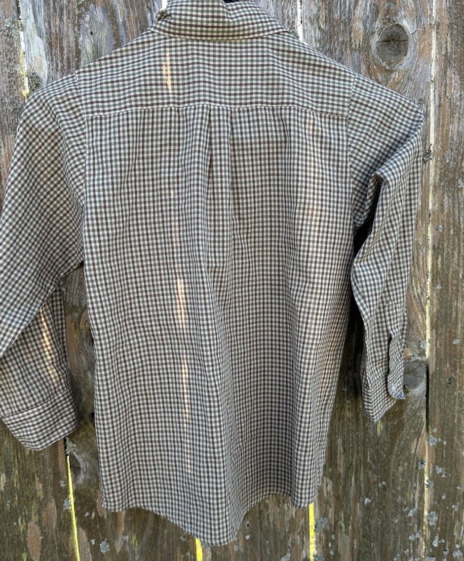 ORIENT EXPRESSED Size 7 Button Down Dress Shirt Brown Green Tiny Gingham