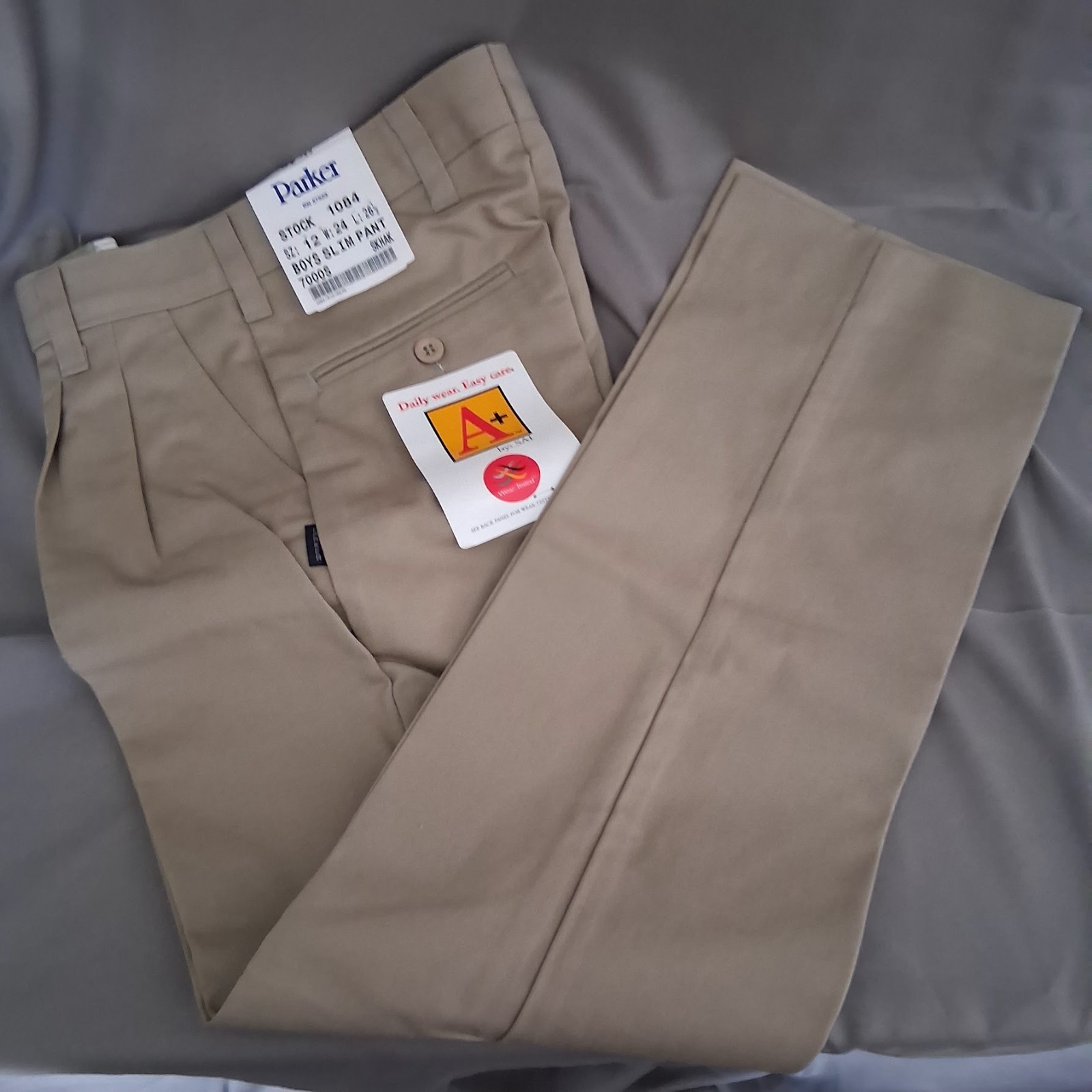 Parker A+ Boys Slim School Uniform Pants Sz 12 Khaki NWT Pleated Front