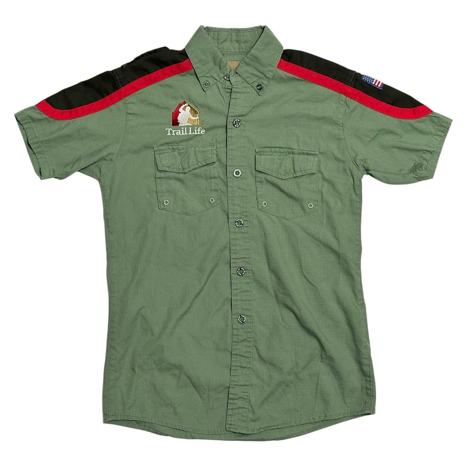 TRAIL LIFE USA UNIFORM SHIRT GREEN SHORT SLEEVE BUTTON YOUTH MEDIUM
